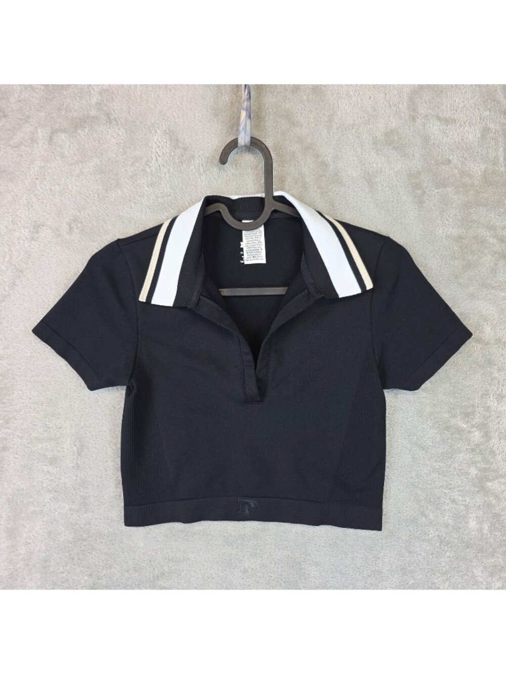 PINK Victoria's Secret Polo Shirt Womens XS Black Collared Short Sleeve Cropped
